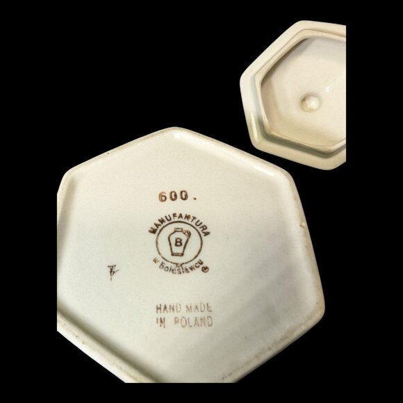 Polish Pottery Trinket Box Boleslawiec Hexagon Mosquito Pattern Signed with Lid - Picture 4 of 7